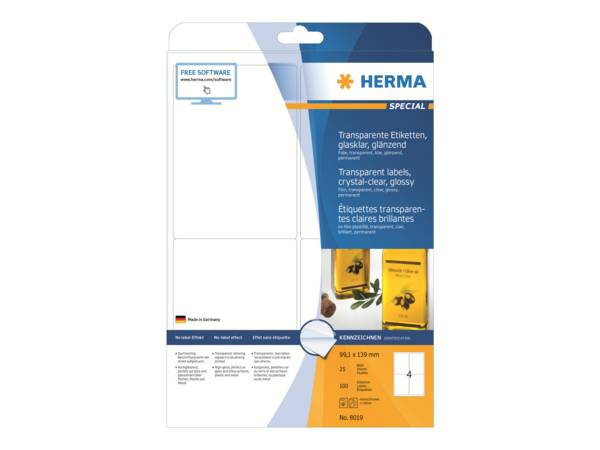 HERMA Special - Glänzend - durchsichtig - 99.1 x 139 mm 100 Etikett(en) (25 Bogen x 4) transparente Folienetiketten