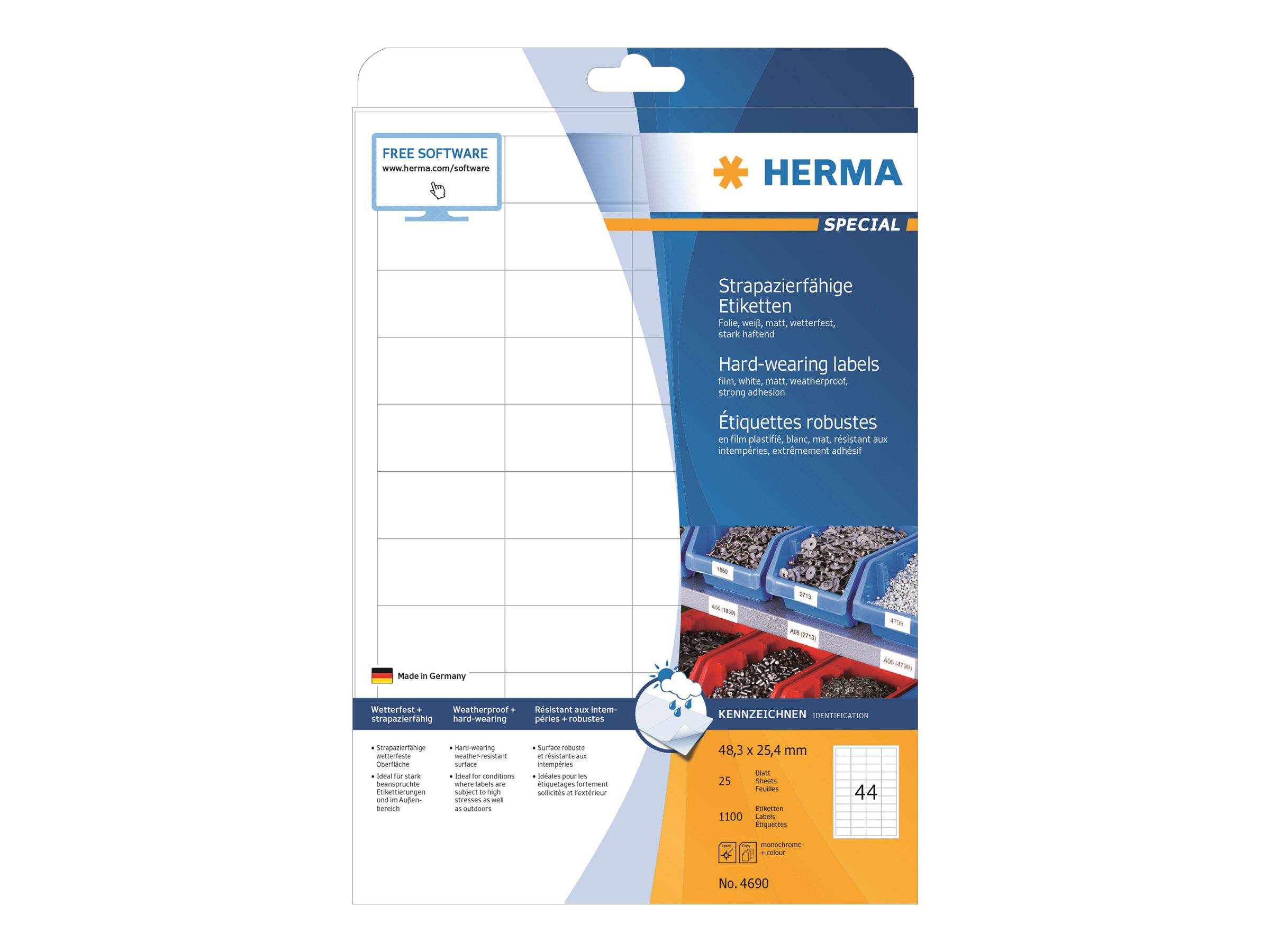 HERMA Special - Permanent selbstklebende, matte Folienetiketten - weiß - 48,3 x 25,4 mm - 1100 Etikett(en) (25 Bogen x 4-0