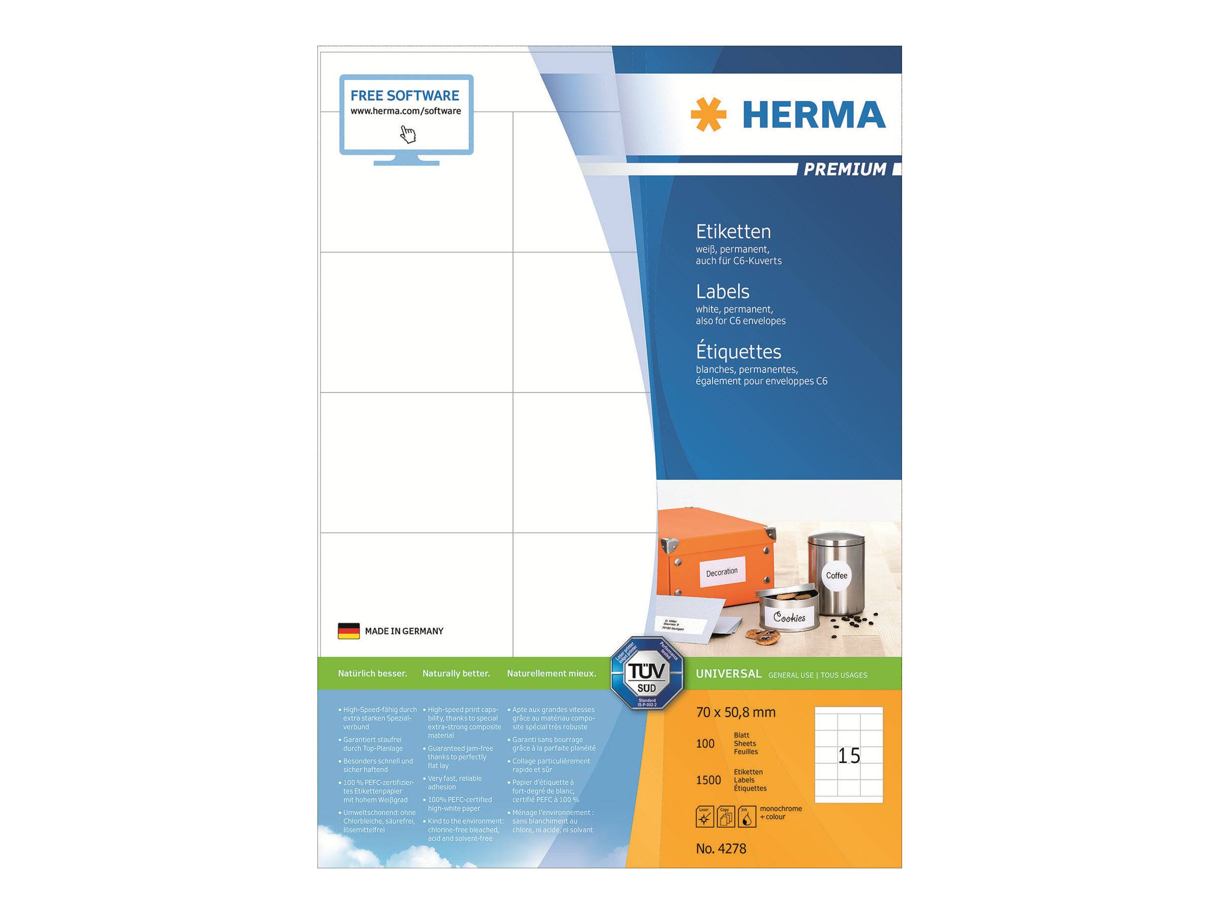 HERMA SuperPrint - Selbstklebende Diskettenetiketten - weiß - 50,8 x 70 mm - 1500 Stck. (4278)-0