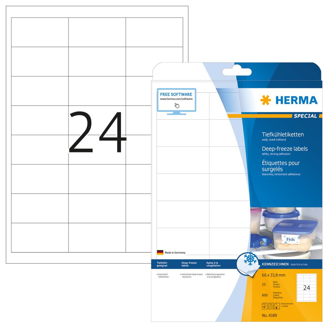 HERMA Special - Permanent self-adhesive matte deep-freeze paper labels - weiß - 66 x 33,8 mm - 600 Etikett(en) (25 Bogen-8