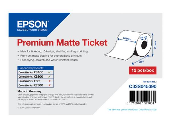 Epson Premium Matte Ticket - Roll: 102mm x 50m
