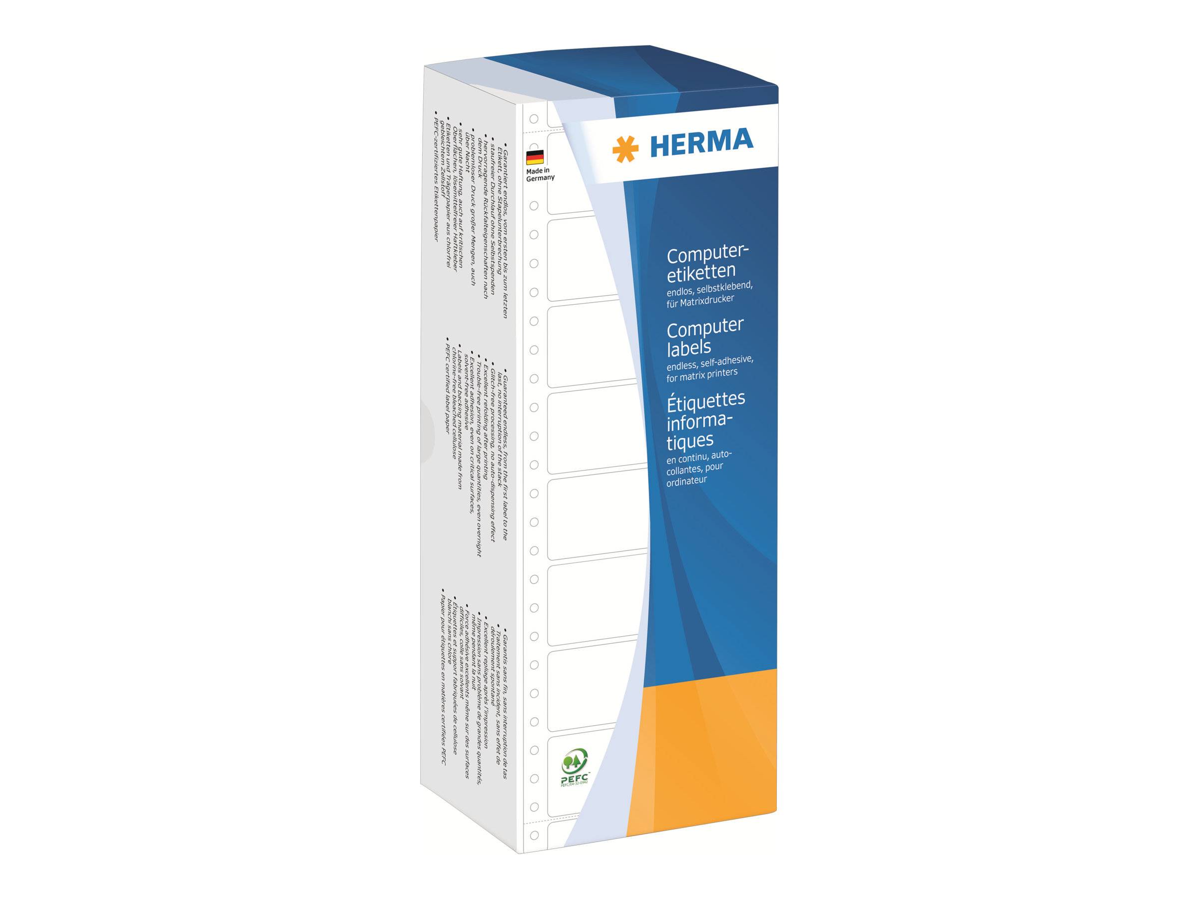 HERMA Computer labels - Leporellogefaltete, perforierte, permanent selbstklebende, matte Endlospapieretiketten - weiß --0