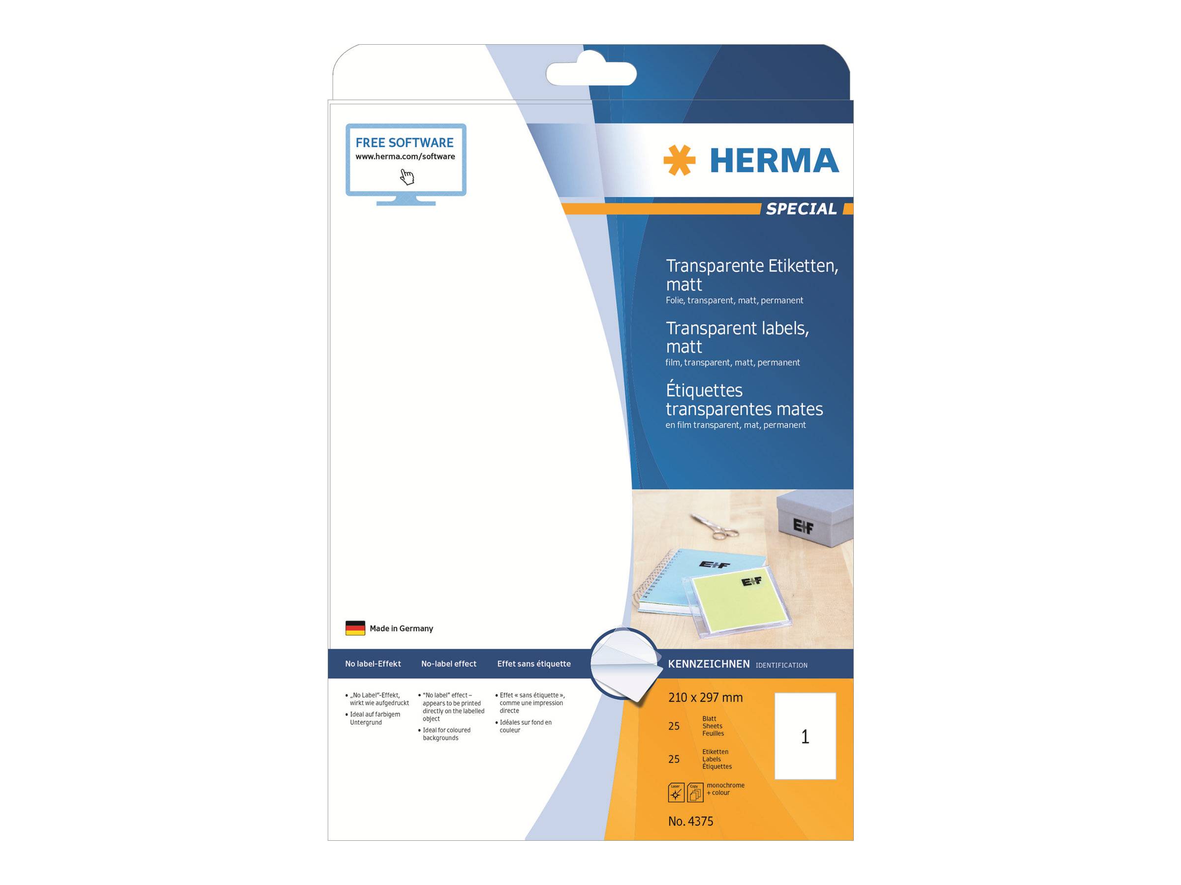 HERMA SuperPrint - Folienetiketten - durchsichtig - A4 (210 x 297 mm) - 25 Stck. (25 Bogen x 1) (4375)-0