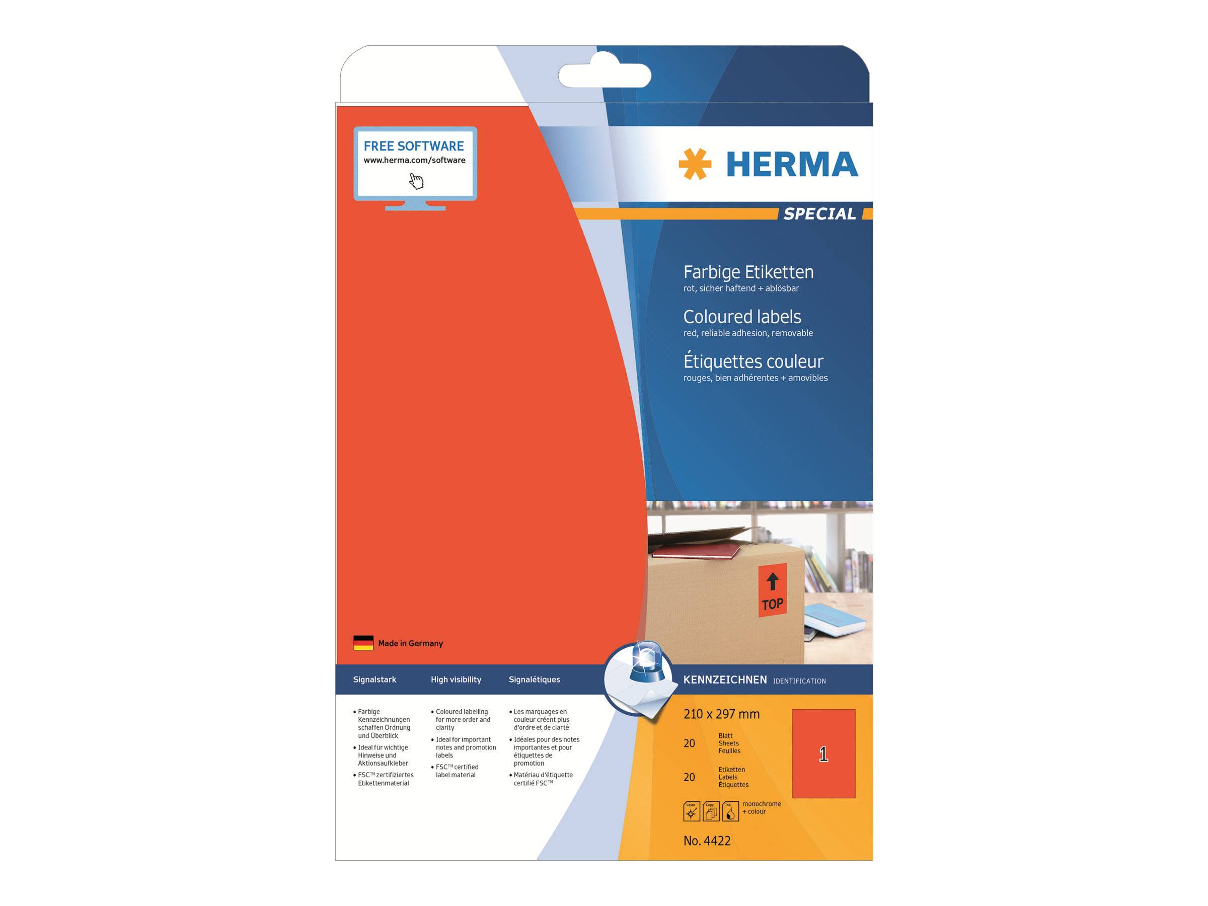 HERMA Special - Permanent self-adhesive matte paper labels - Rot - A4 (210 x 297 mm) - 20 Etikett(en) (20 Bogen x 1) (44-0