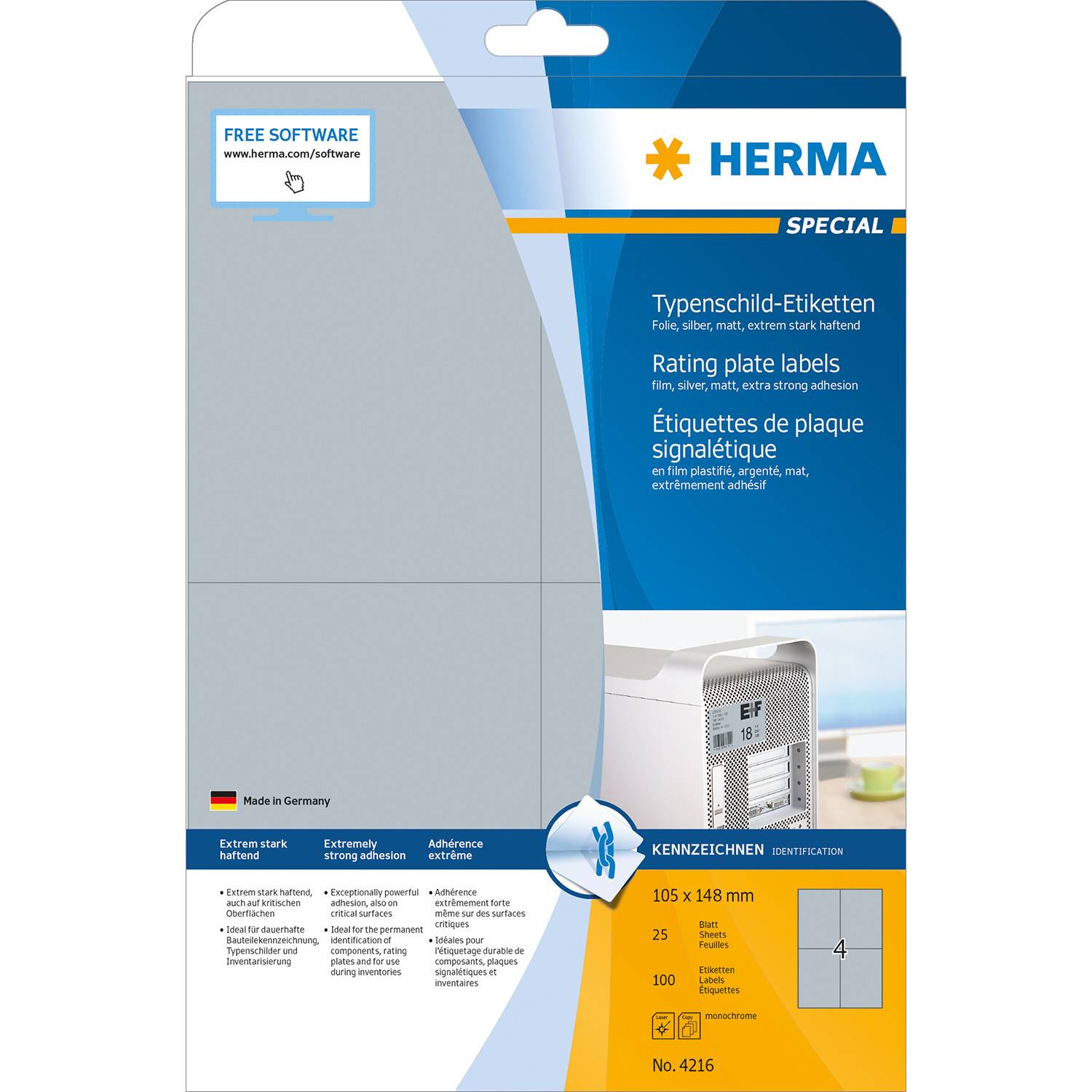 HERMA Special - Selbstklebende matte Polyesterfolienetiketten - Silber - 105 x 148 mm 100 Etikett(en) (25 Bogen x 4) (42-6