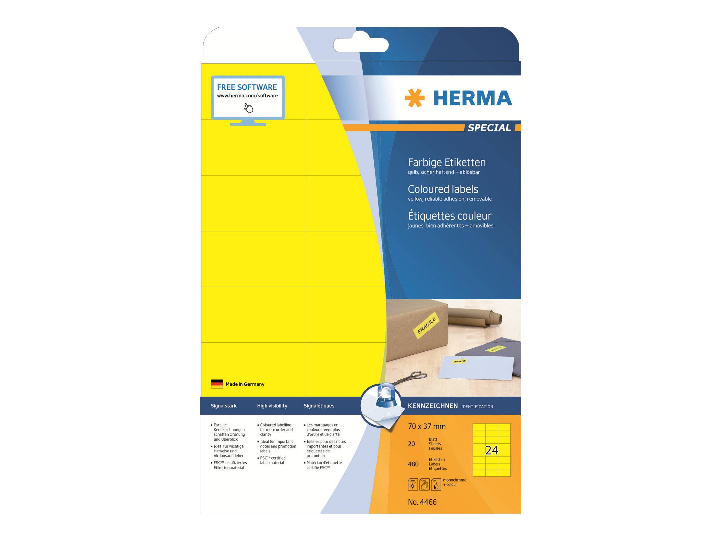 HERMA 4466 etichetta per stampante Giallo Etichetta per stampante autoadesiva (HERMA Special - etiketter - mat - 480)-0