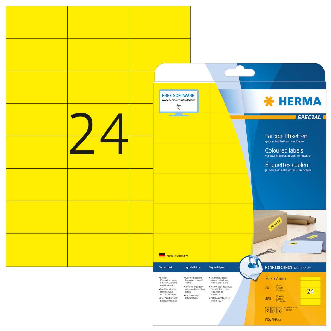 HERMA 4466 etichetta per stampante Giallo Etichetta per stampante autoadesiva (HERMA Special - etiketter - mat - 480)-7