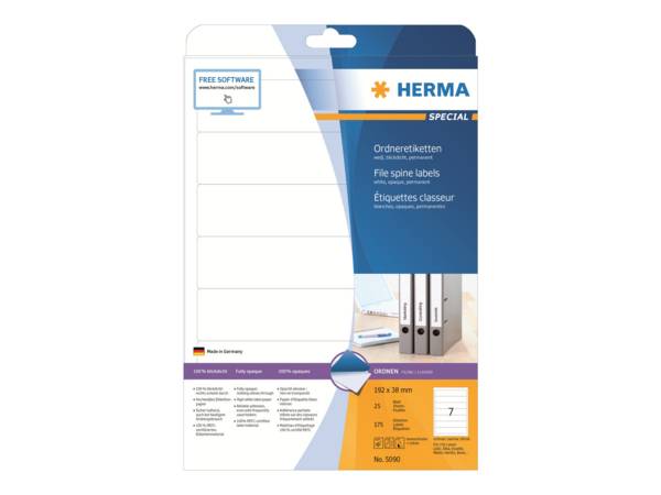 HERMA Special - Permanent selbstklebende, matte, lichtundurchlässige Aktenetiketten aus Papier - weiß - 192 x 38 mm - 17