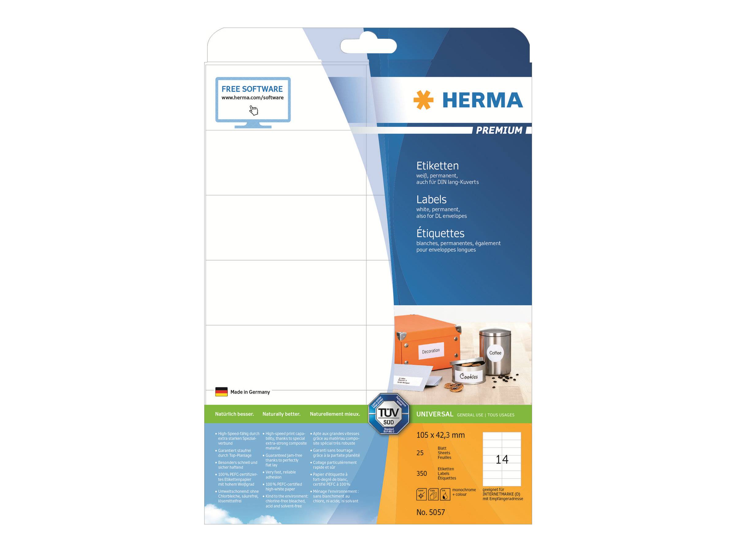 HERMA Premium - Permanent self-adhesive matte laminated paper labels - weiß - 105 x 42,3 mm - 350 Etikett(en) (25 Bogen-0