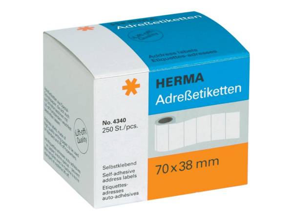 Etichette per indirizzi HERMA rotolo di indirizzi 70x38 250 pezzi 70,0 x 38,0 mm bianco