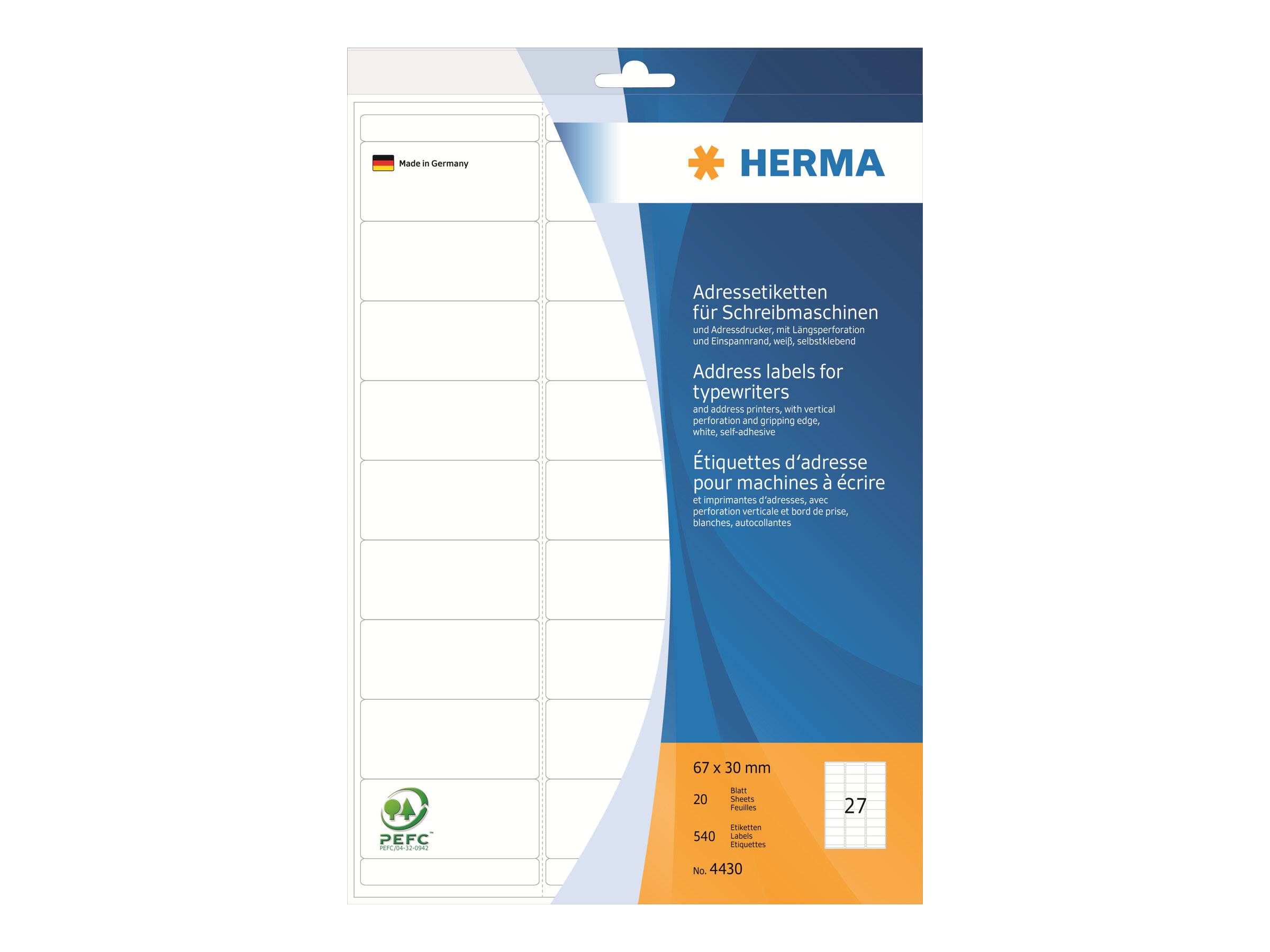 Etichette per indirizzi HERMA etichette per indirizzi, 67x30 540 pezzi 67,0 x 30,0 mm bianco-0