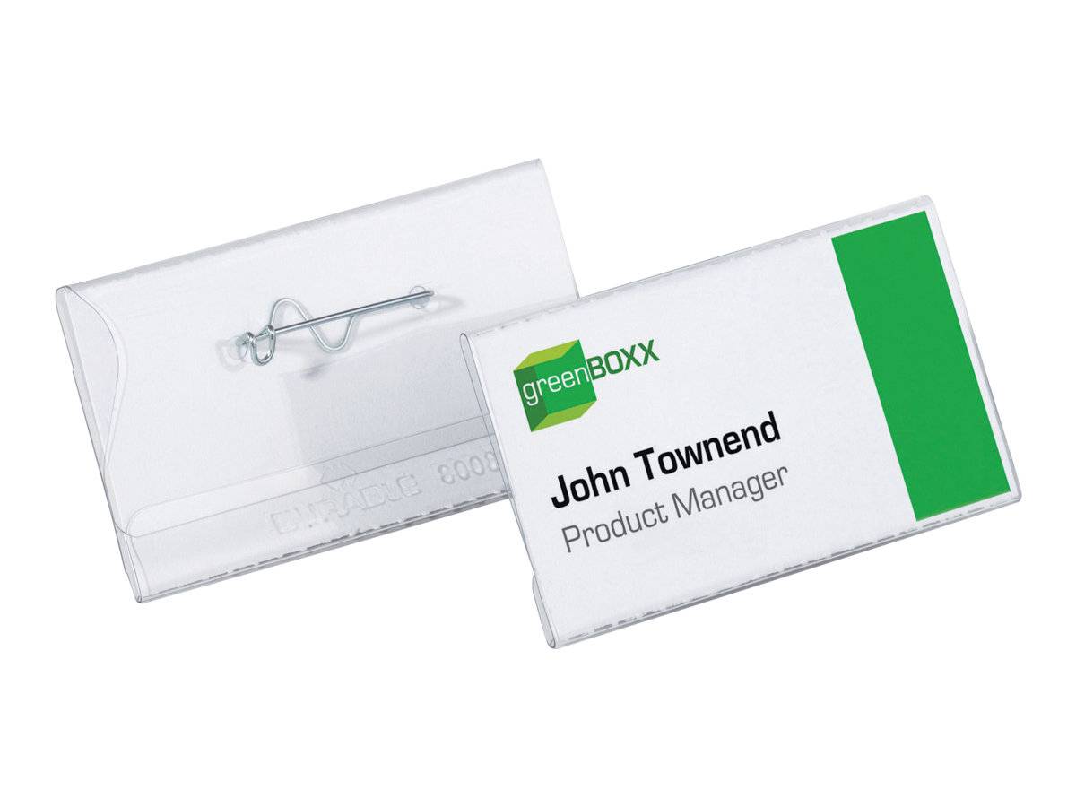 Durable 8008-19 100 pz (Durable Name Badge 40x75mm with Pin Includes Blank Insert Cards Transparent [Pack 100] - 800819)-0