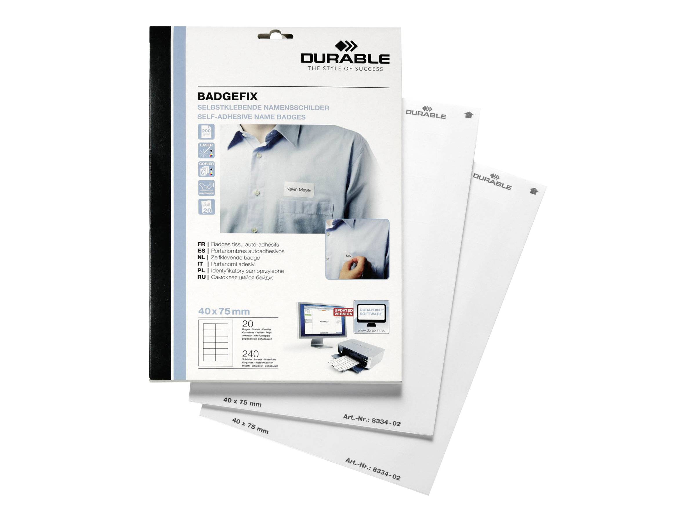 DURABLE Textilnamensschild BADGEFIX 40x75 mm selbstklebend 1 Packung 833402-0