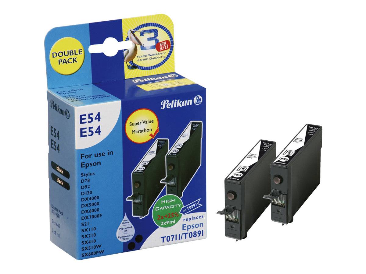 Pelikan E54 Double Pack - confezione da 2 - 9 ml - nero - compatibile - cartuccia d'inchiostro (alternativa a: Epson T07-0