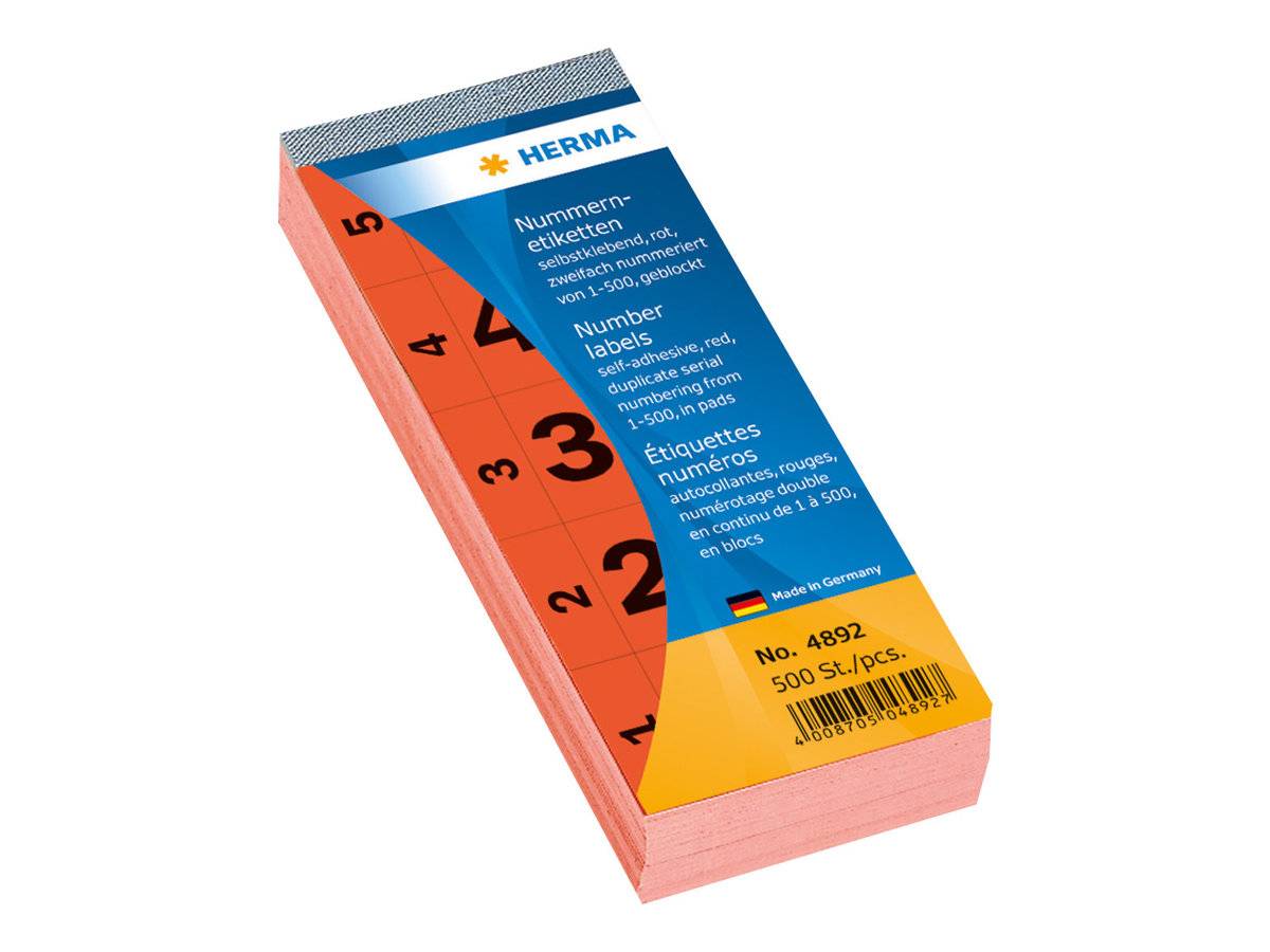 Blocco numerico Herma autoadesivo 28 x 56 mm rosso 1-500 5 numeri per foglia 100 fogli per blocco (4892)-0