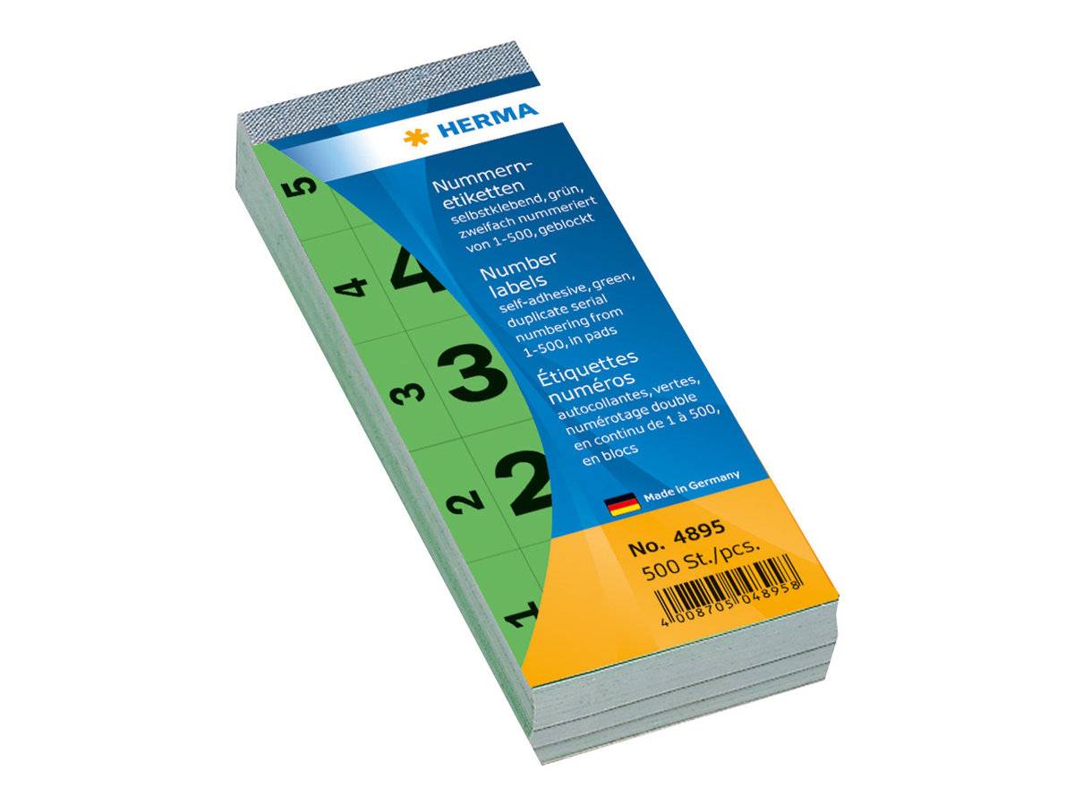 Blocco numerico Herma autoadesivo 28 x 56 mm Grn 1-500 5 numeri per foglia 100 fogli per blocco (4895)-0