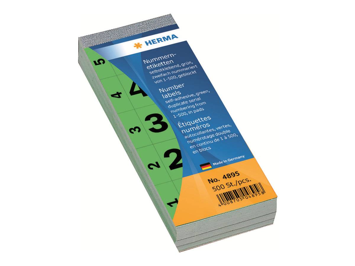 Blocco numerico Herma autoadesivo 28 x 56 mm Grn 1-500 5 numeri per foglia 100 fogli per blocco (4895)-2