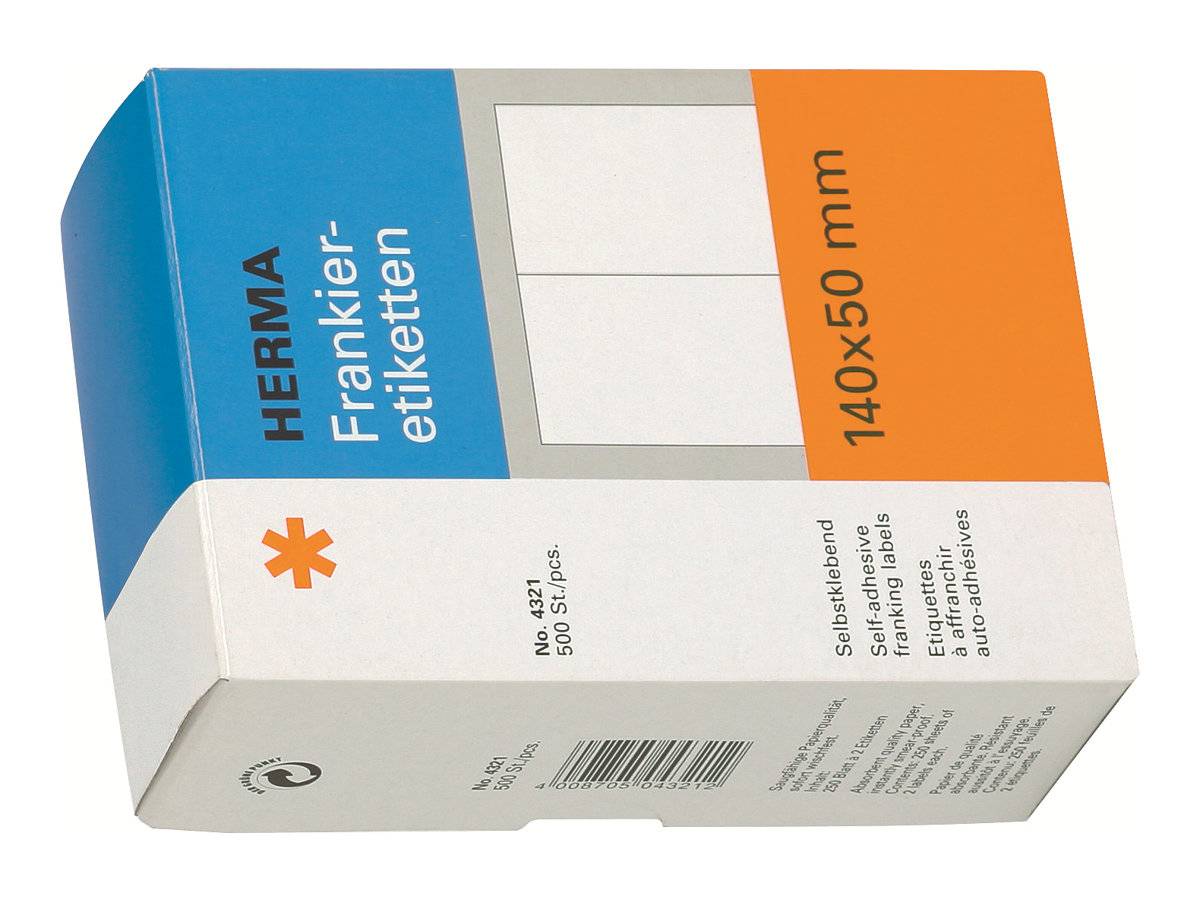 HERMA Franking labels - Selbstklebende Etiketten - weiß - 50 x 140 mm - 500 Etikett(en) (250 Bogen x 2) (4321)-0