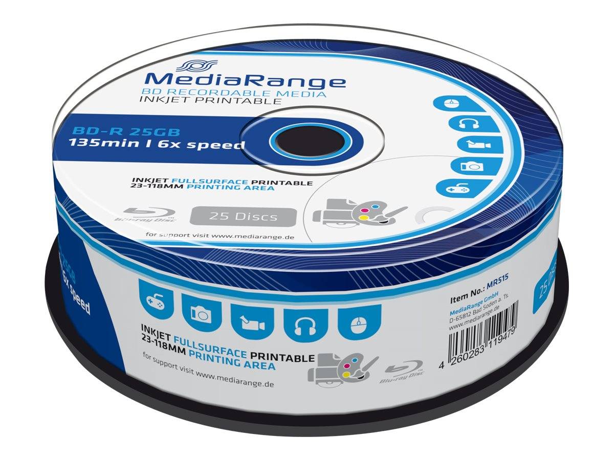 MediaRange MR515 disco vergine Blu-Ray BD-R 25 GB 25 pz (MediaRange - BD-R x 25 - 25 GB - lagri)-0