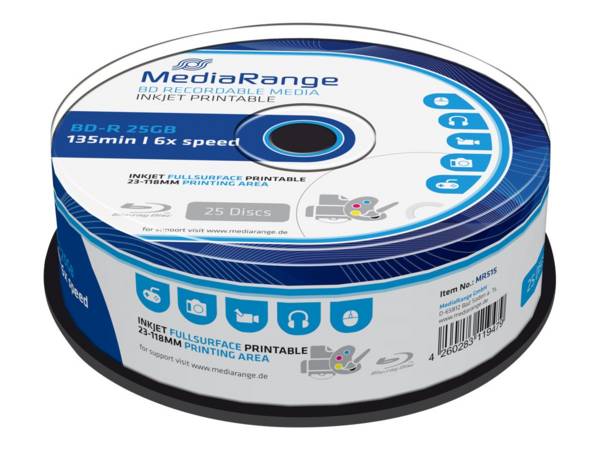 MediaRange MR515 disco vergine Blu-Ray BD-R 25 GB 25 pz (MediaRange - BD-R x 25 - 25 GB - lagri)