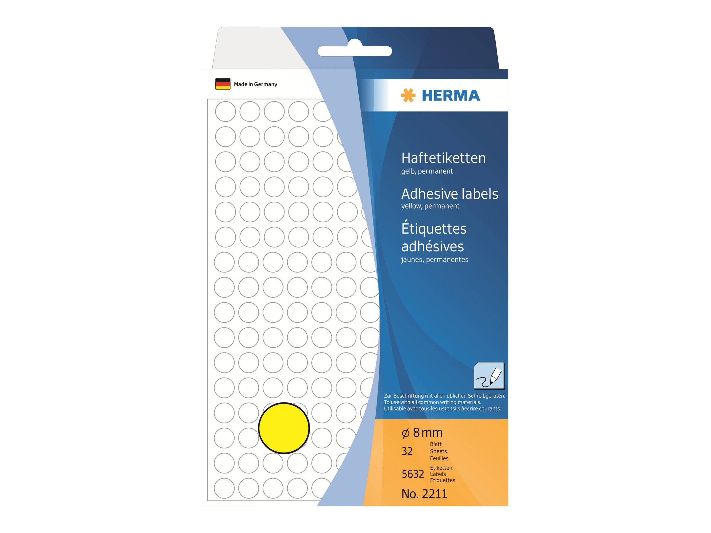 HERMA - Selbstklebende Papieretiketten, rund - Gelb - 8 mm rund 5632 Etikett(en) (32 Bogen x 176) (2211)-0