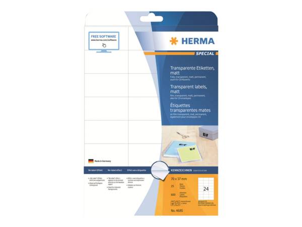 HERMA SuperPrint - Folienetiketten - durchsichtig - 37 x 70 mm - 600 Stck. (25 Bogen x 24) (4685)