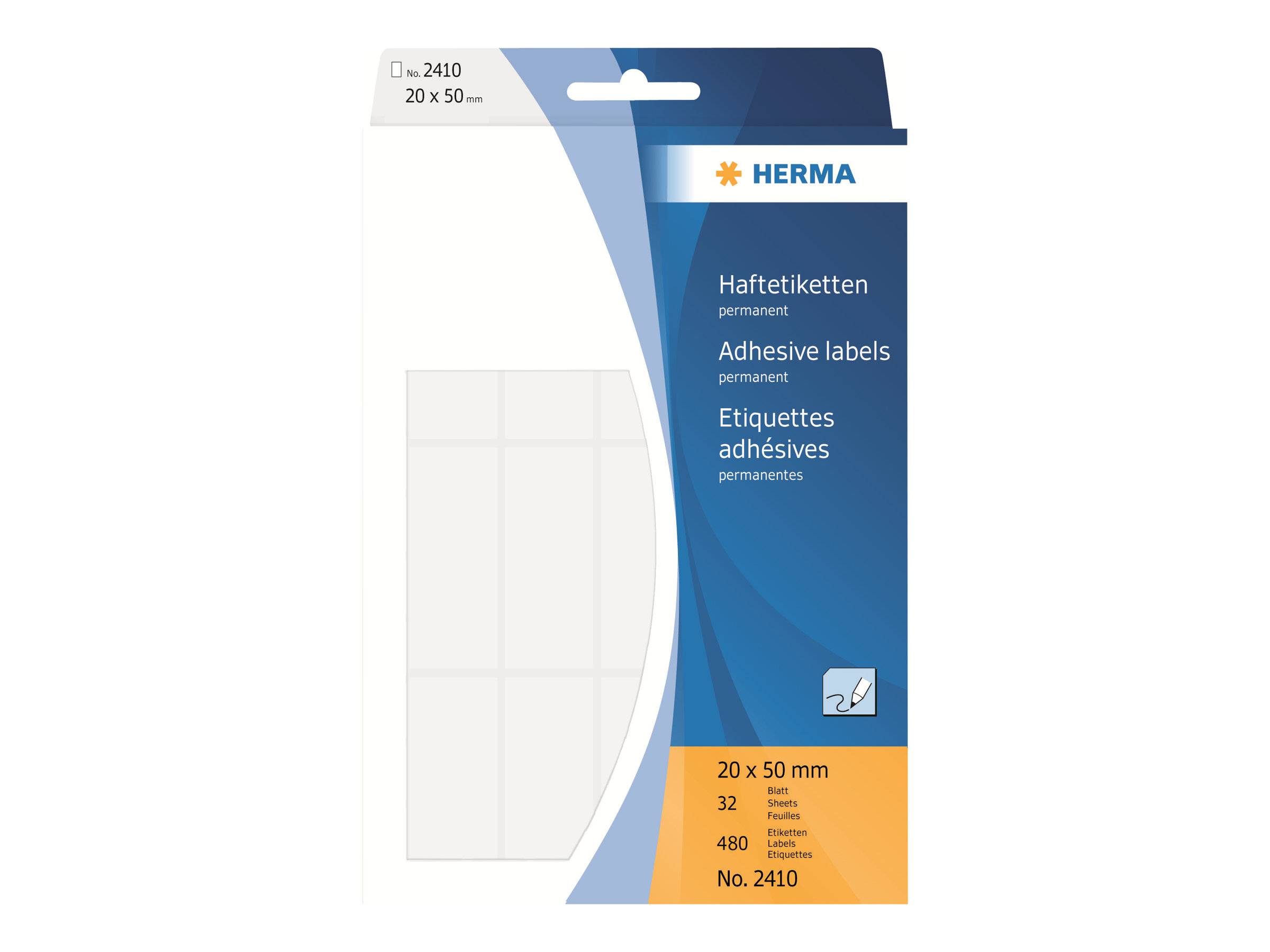 HERMA - Papier - selbstklebend - weiß - 20 x 50 mm 480 Etikett(en) (32 Bogen x 15) Etiketten-0
