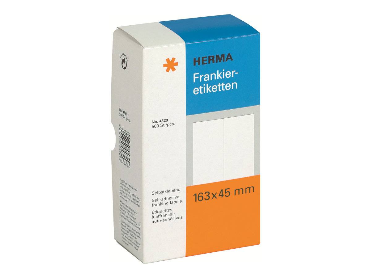 HERMA Franking labels - Self-adhesive franking labels - weiß - 163 x 45 mm - 500 Etikett(en) (250 Bogen x 2) (4329)-0