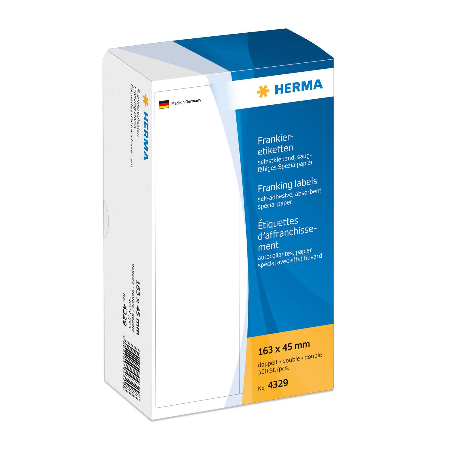 HERMA Franking labels - Self-adhesive franking labels - weiß - 163 x 45 mm - 500 Etikett(en) (250 Bogen x 2) (4329)-3