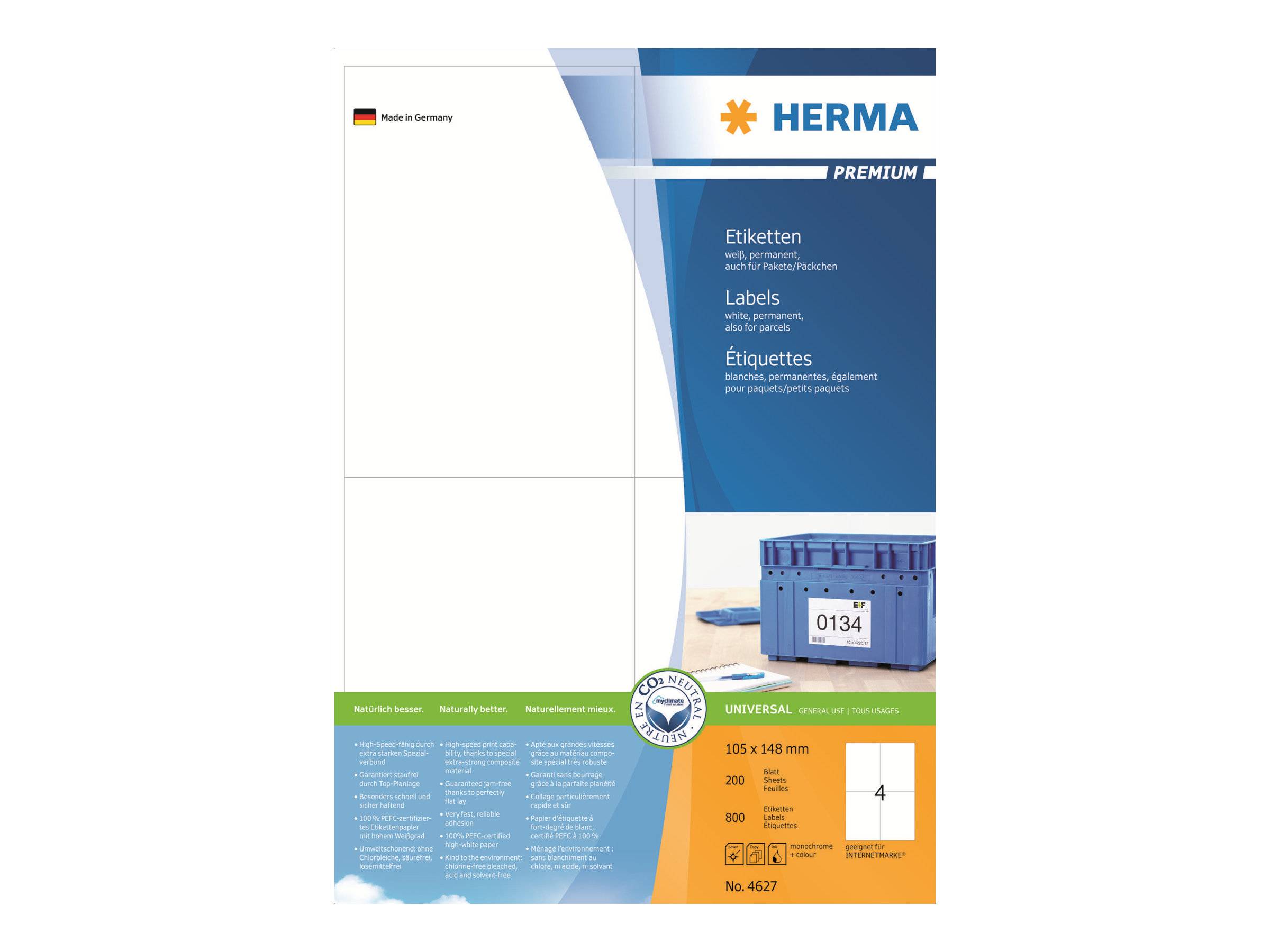 Etichette universali HERMA 4627 105,0 x 148,0 mm bianco-0
