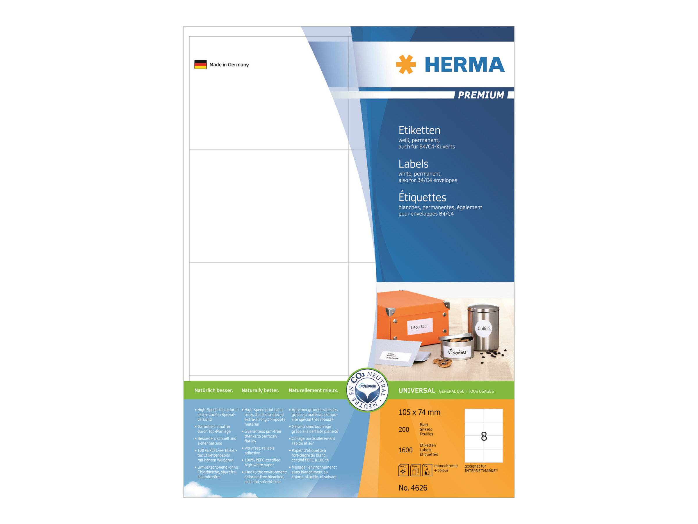 Etichette universali HERMA 4626 105,0 x 74,0 mm bianco-0