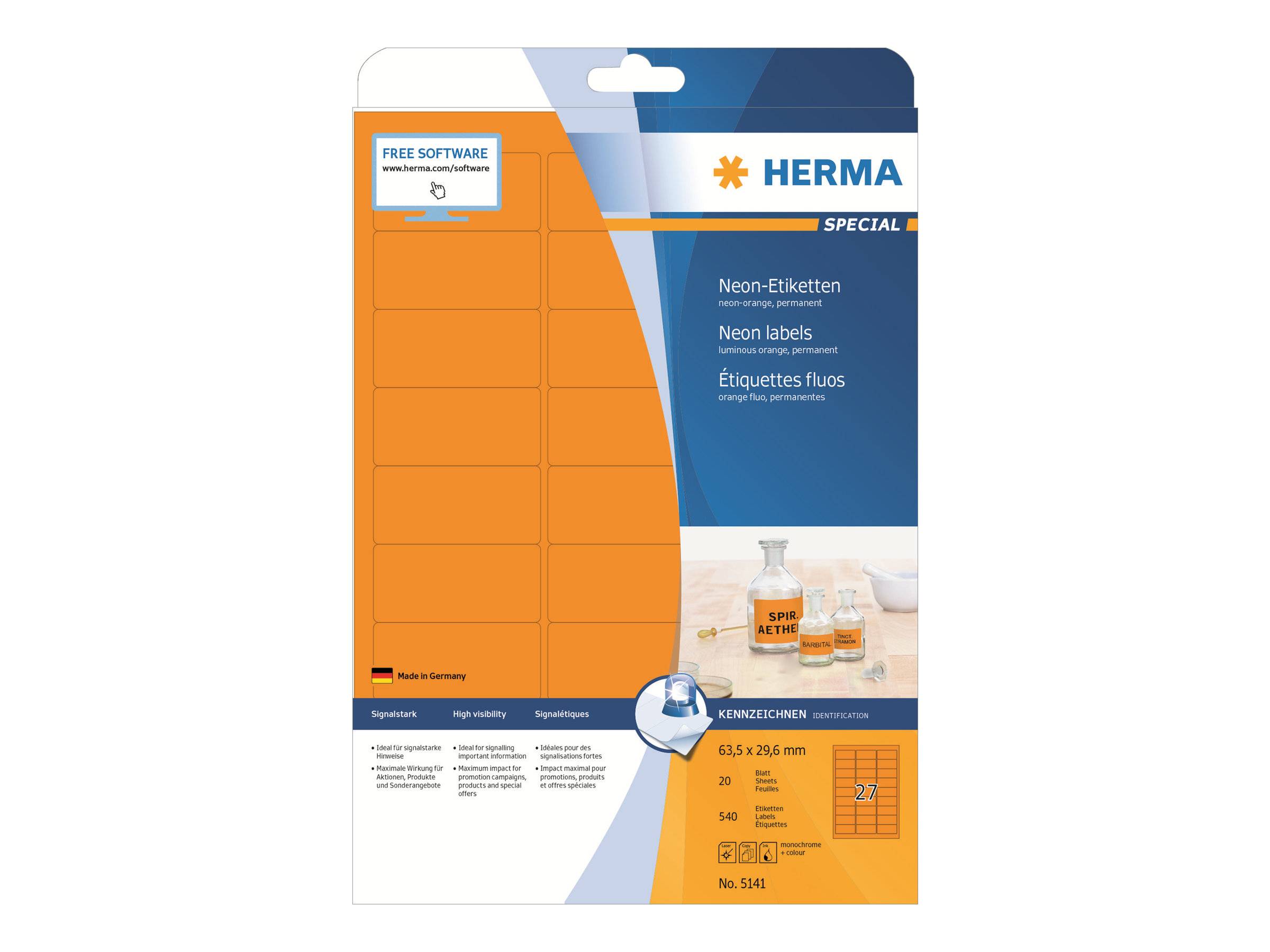 Etichette neon HERMA 5141 63,5 x 29,6 mm arancione
