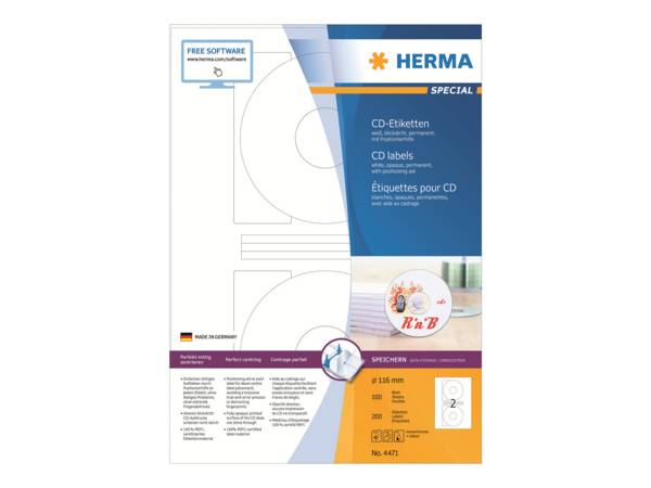 Etichette per CD HERMA Etichetta per CD. ÃƒËœ 116 mm 4471 bianco