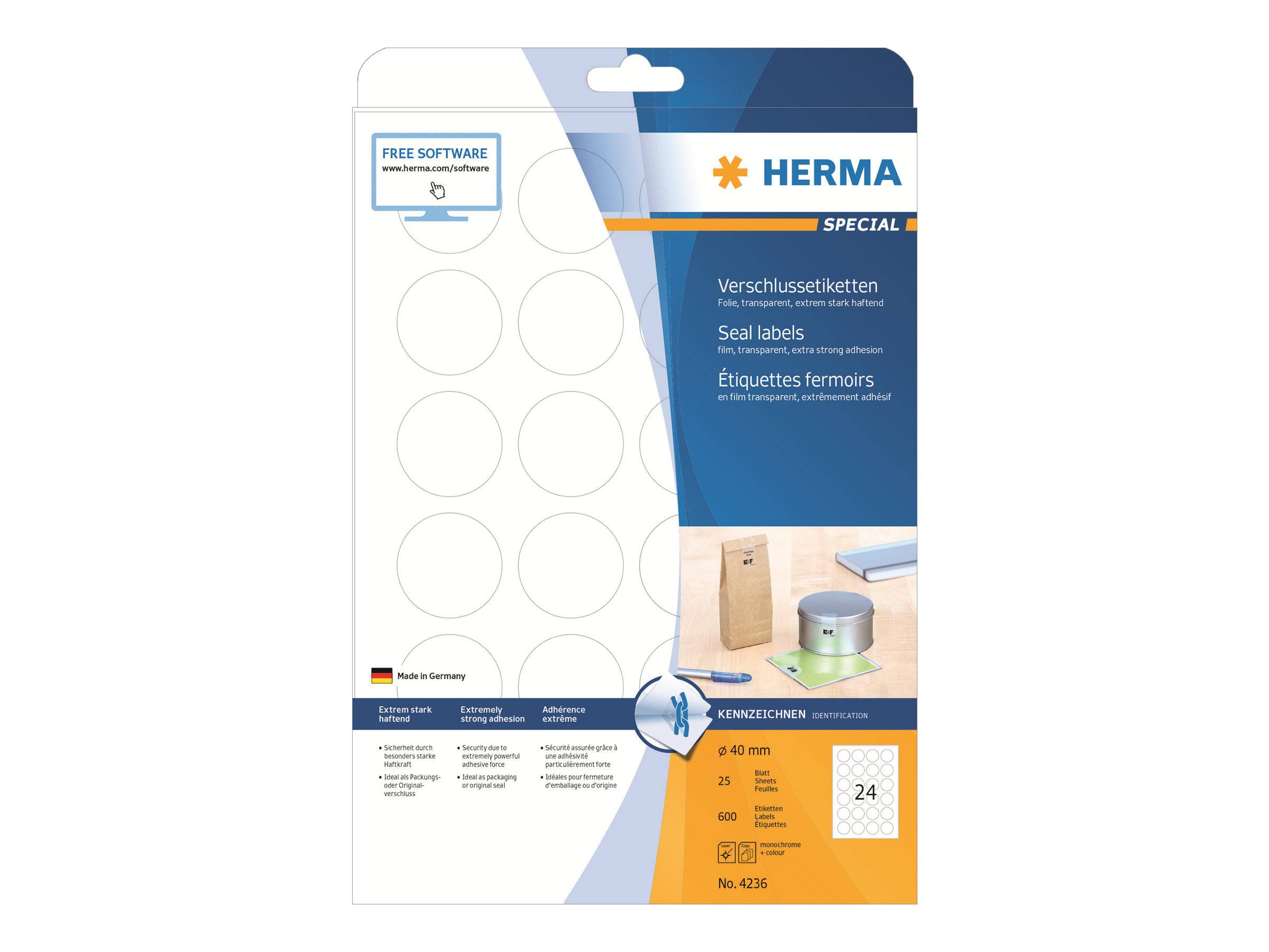 Etichetta di chiusura etichette foil HERMA.Trasp.40mm corsa 40,0 x 40,0 mm trasparente-0