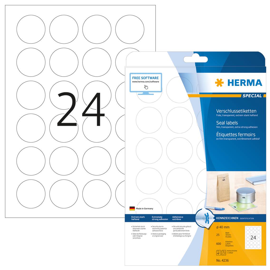 Etichetta di chiusura etichette foil HERMA.Trasp.40mm corsa 40,0 x 40,0 mm trasparente-7