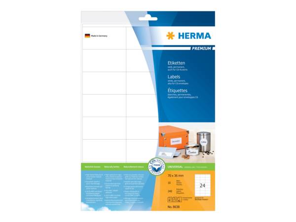 HERMA Premium - Permanent self-adhesive matte laminated paper labels - weiß - 70 x 36 mm - 240 Etikett(en) (10 Bogen x 2