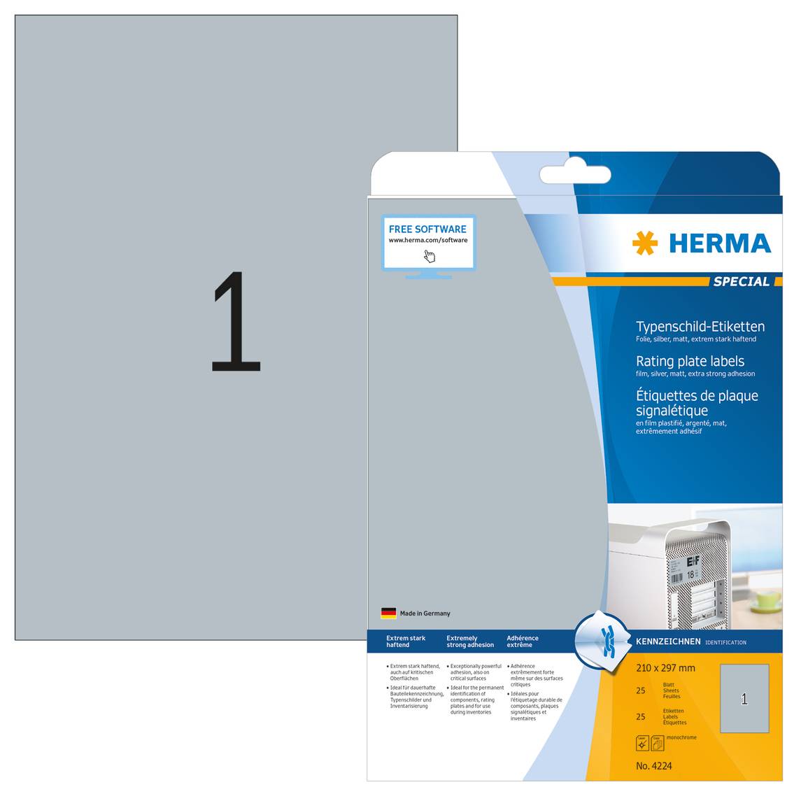 HERMA targhette etichette targhetta Etik.210x297 argento 210,0 x 297,0 mm argento-7
