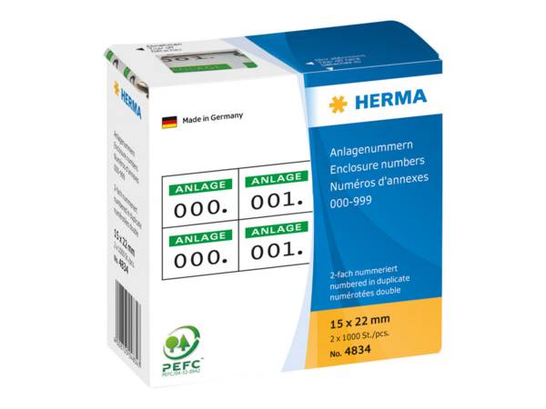 Herma - Etichette di numeri autoadesivo - Bianco Grn - 15 x 22 mm - 2000 etichette (1000 fogli x 2) (4834)