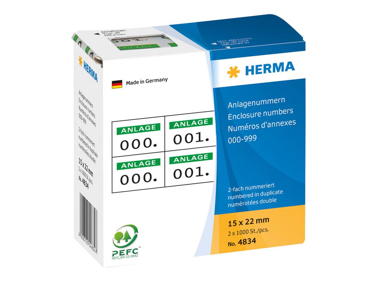 Herma - Etichette di numeri autoadesivo - Bianco Grn - 15 x 22 mm - 2000 etichette (1000 fogli x 2) (4834)-0