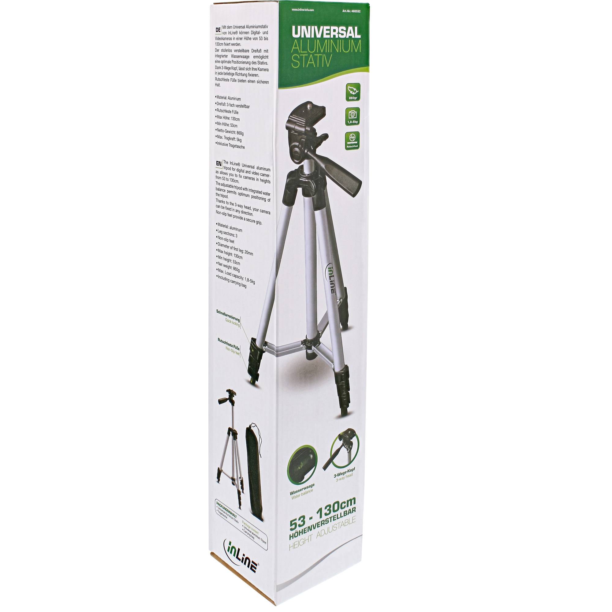 inLine Ministativo Altezza operativa=36 - 130 cm Argento Livella a bolla-6