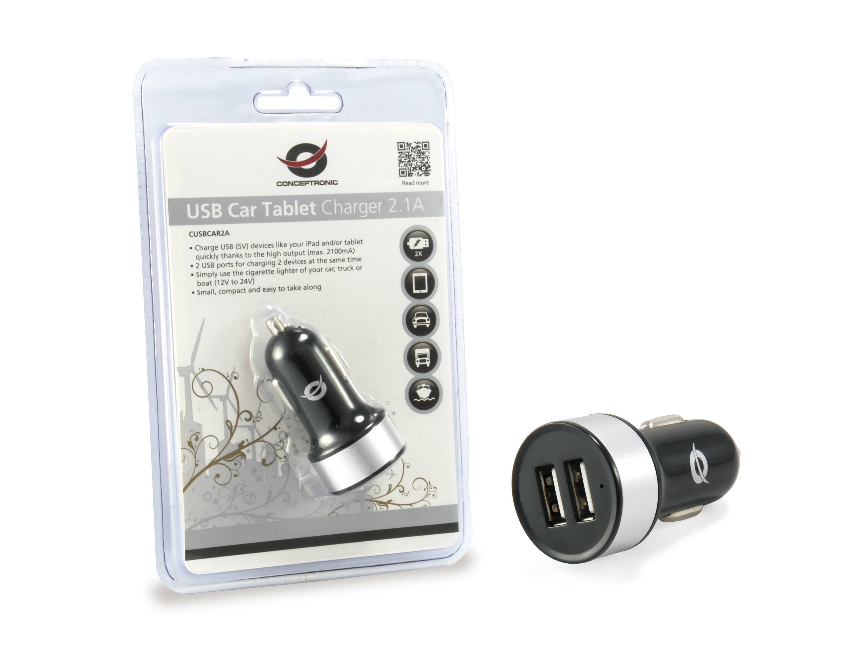 Conceptronic CUSBCAR2A USB Car Tablet Charger 2A - Netzteil - Pkw - 2000 mA - 2 Ausgabeanschlussstellen (USB) - für Appl-5