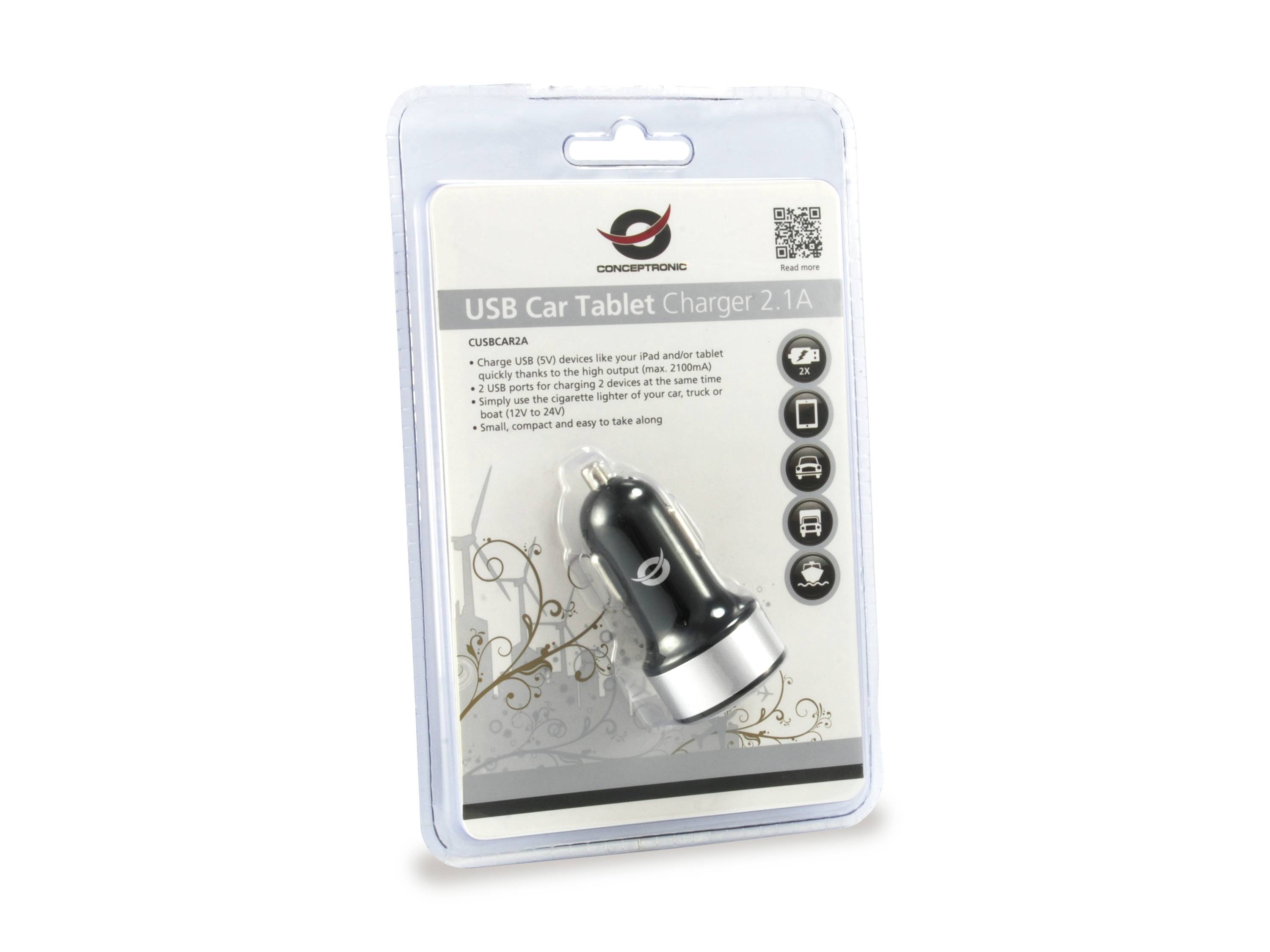 Conceptronic CUSBCAR2A USB Car Tablet Charger 2A - Netzteil - Pkw - 2000 mA - 2 Ausgabeanschlussstellen (USB) - für Appl-7