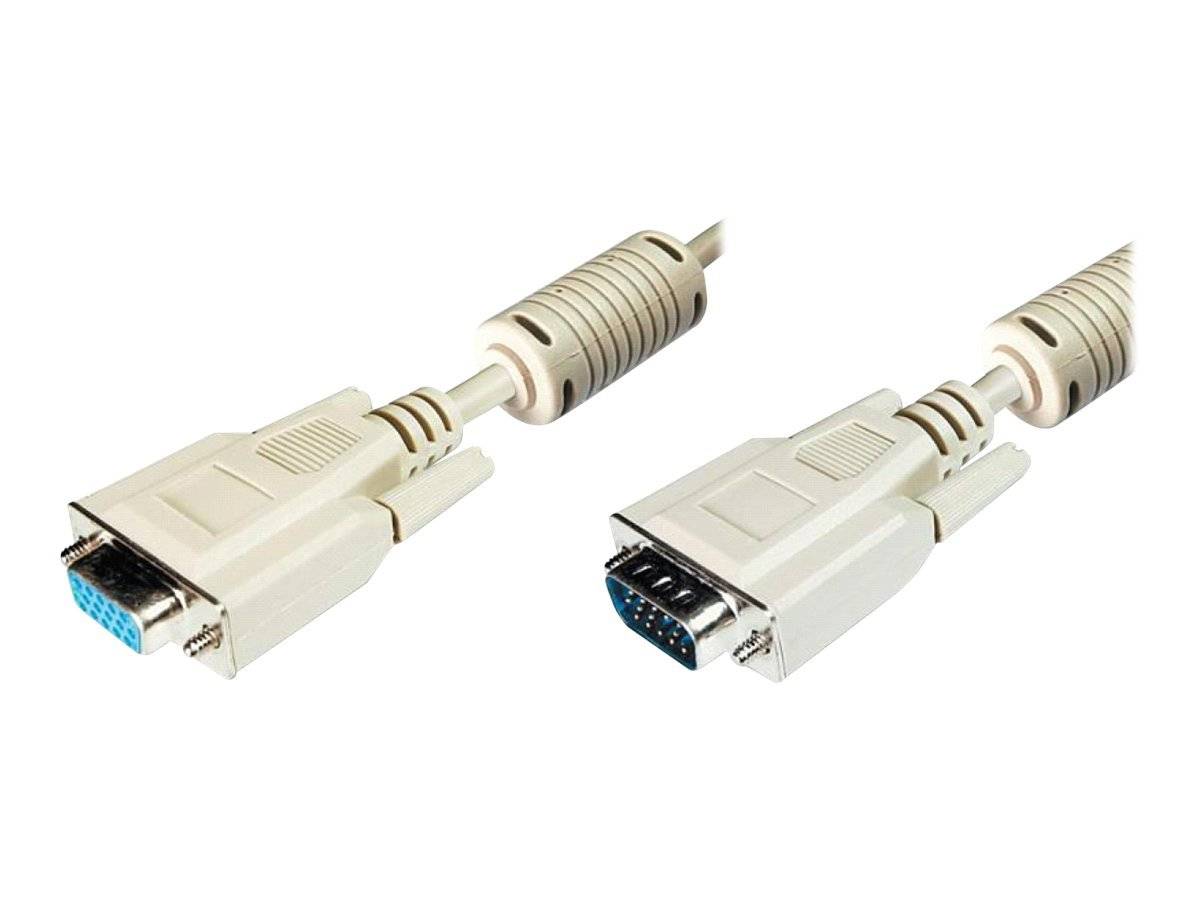 Digitus VGA Prolunga Spina VGA 15pin, Presa VGA 15pin 10.00 m Grigio AK-310203-100-E avvitabile, con nucleo in ferrite C-3
