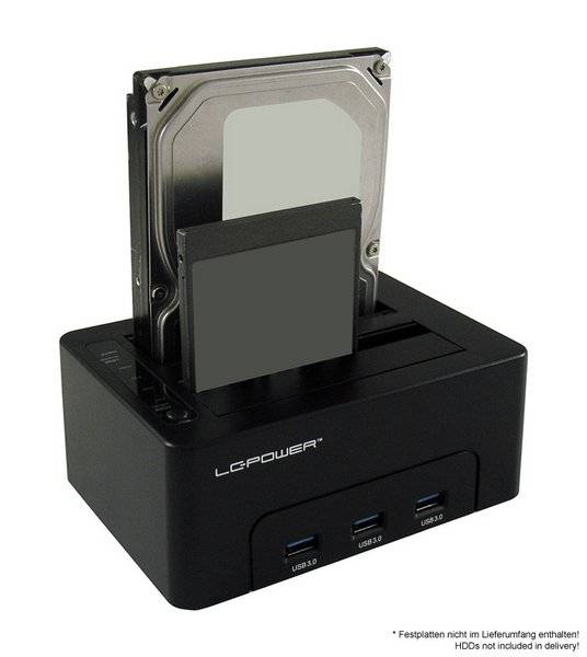 LC Power LC-DOCK-U3-HUB - HDD-Dockingstation mit Netzanzeige, 3-Port-USB-Hub, Ein/Aus-Schalter, Klon-Funktion Schächte:-3