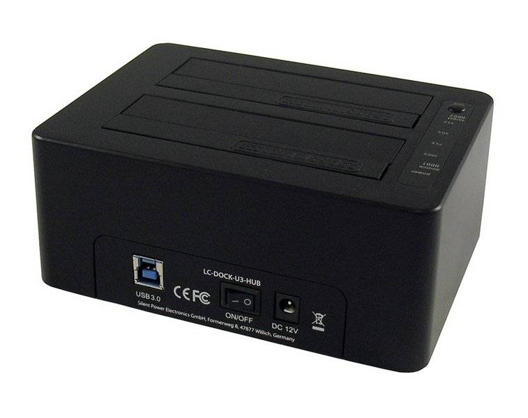 LC Power LC-DOCK-U3-HUB - HDD-Dockingstation mit Netzanzeige, 3-Port-USB-Hub, Ein/Aus-Schalter, Klon-Funktion Schächte:-5