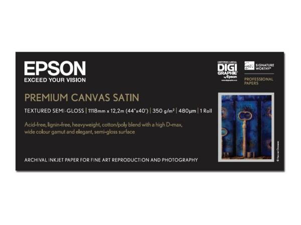 Epson Premium Canvas Satin, in rotoli da 111,8cm (44'') x 12,19m.