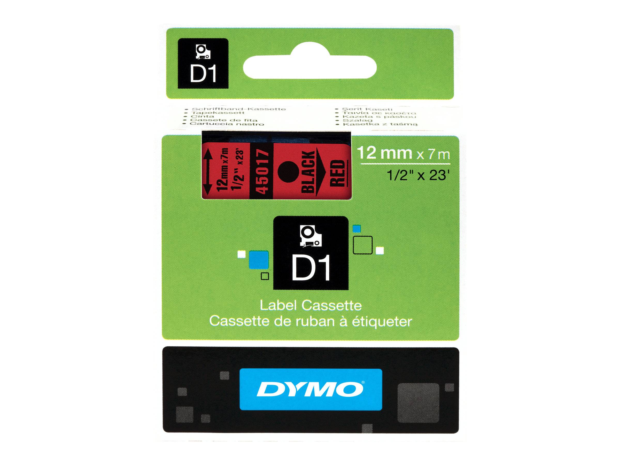 DYMO D1 - Standard Etichette - Nero su rosso - 12mm x 7m (D1-TAPE 12MM X 7M - BLACK ON RED)-0