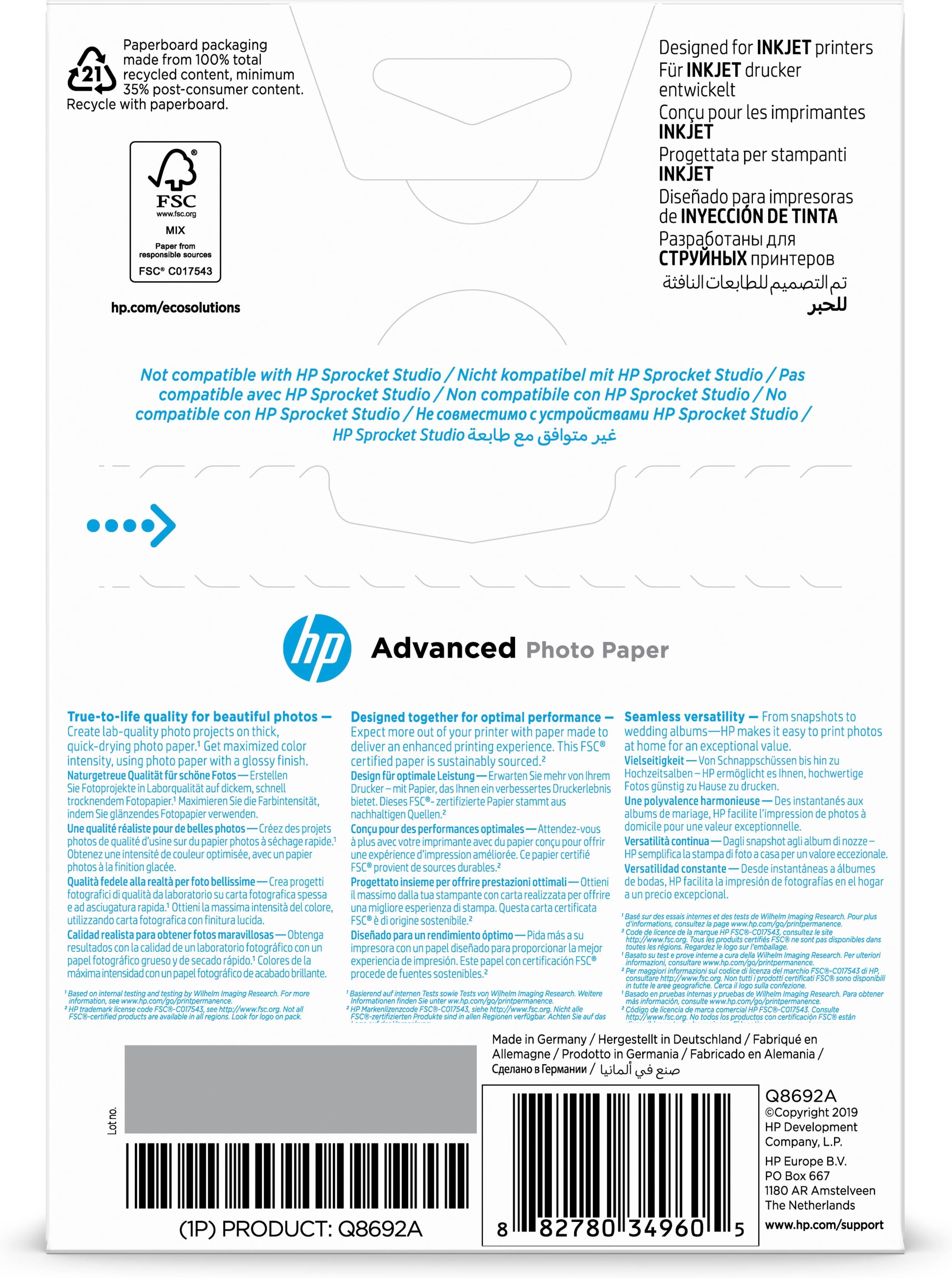 HP Confezione da 100 fogli carta fotografica lucida 10 x 15 cm senza margini Advanced-7