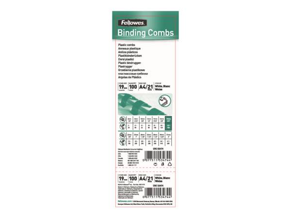 Fellowes 5347403 19mm White Plastic Comb