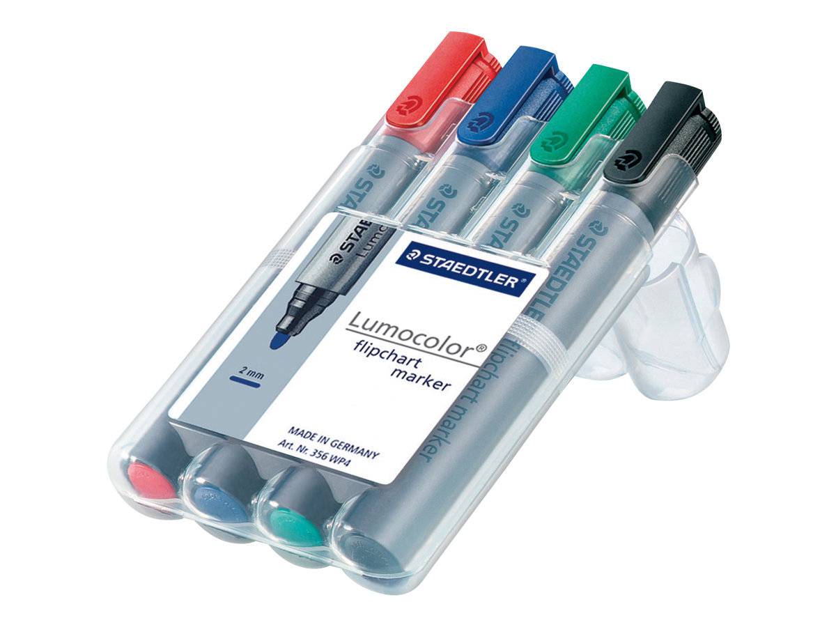 Staedtler 356 WP4 evidenziatore 4 pz Nero Blu Verde Rosso (Marker Lumocolor flipchart rund 2mm as)-0